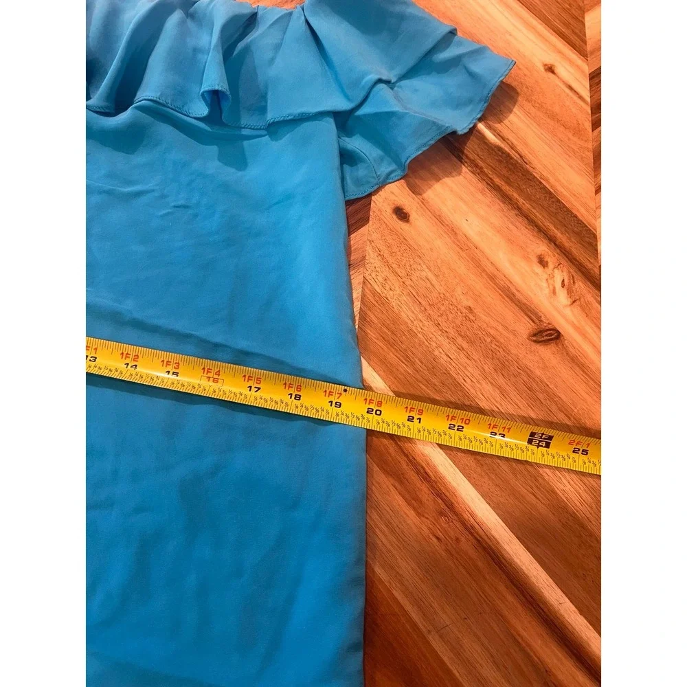 Amanda Uprichard 100% Silk Mini Dress Off the Shoulder Blue Teal - Picture 5 of 6